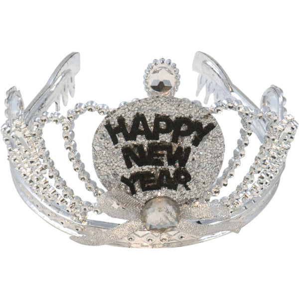 Happy New Year Silfur Kóróna með LED ljósum