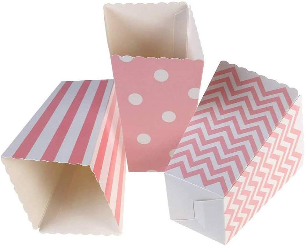 Poppbox. Hvítt og bleikt. Zikzak. Stór. 8 stk.