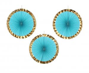 Bláir og gylltir blævængir. 3 stk.40 cm