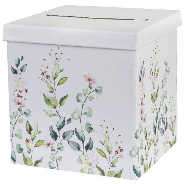 Kortakassi. Hvítur/Blóma. 23x23 cm