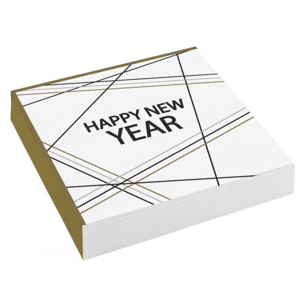 Servíettur. Happy new year gyllt. 20stk