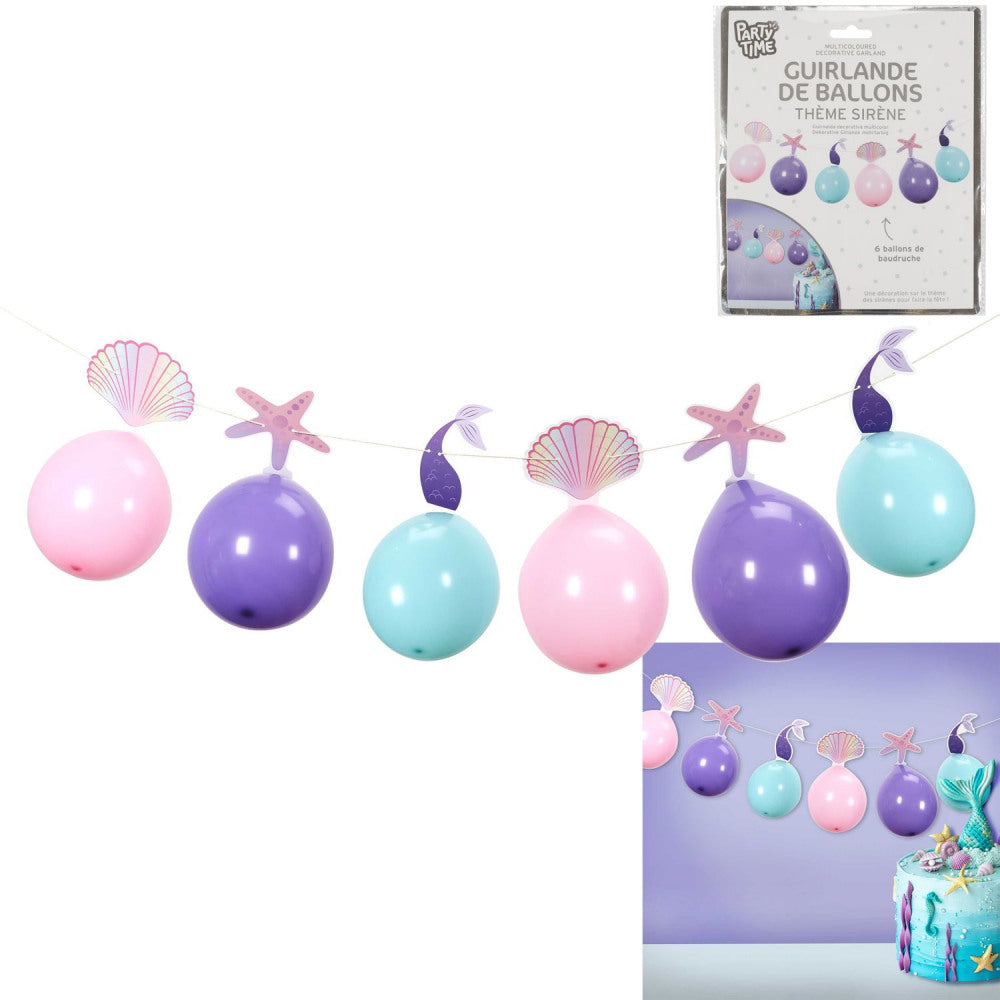 Hafmeyjublöðrulengja. 6 blöðrur, band og myndir.