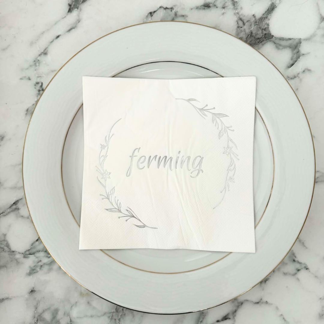 Matarservíettur. Ferming. Silfur letur 20 stk.