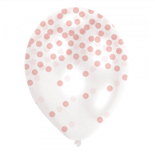 Latexblöður. Rosegold Confetti munstur. 6stk. 28 cm.