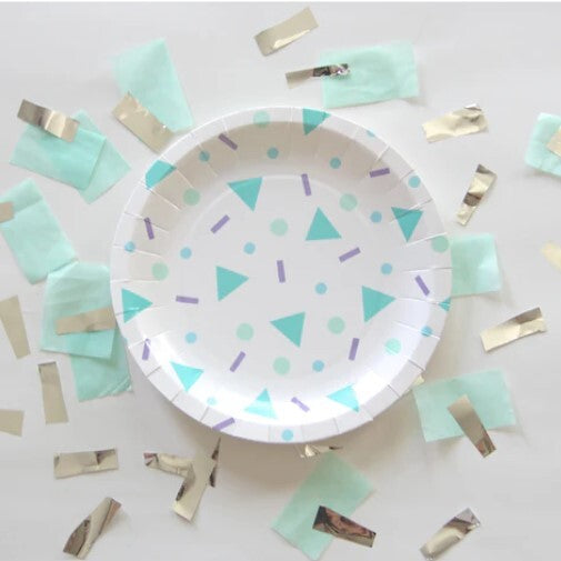 Partýdiskar. Confetti munstur. 8 stk. Stórir