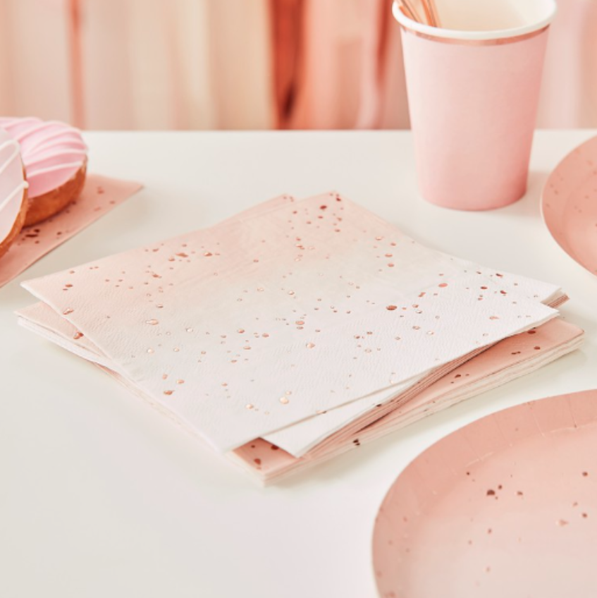 Servíettur. Rosegold bleikur Ombre. 16 stk
