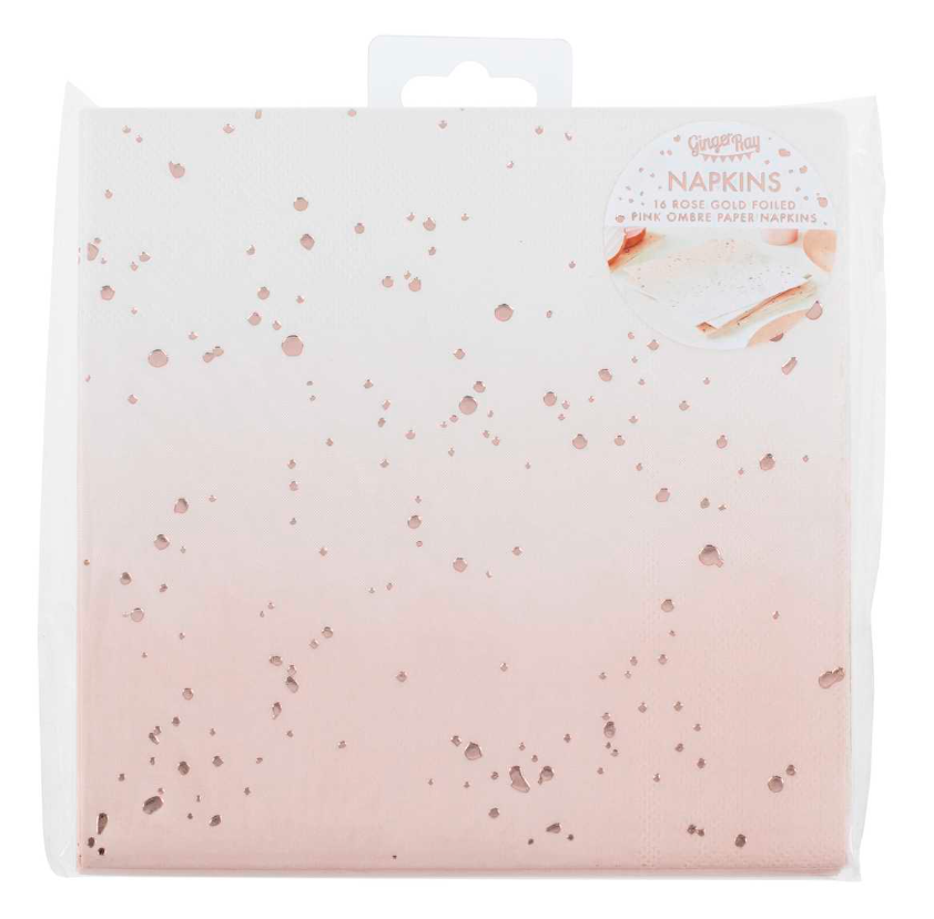 Servíettur. Rosegold bleikur Ombre. 16 stk