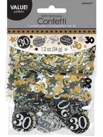 Borðskraut Confetti. 30 ára. Gull Silfur Svart.