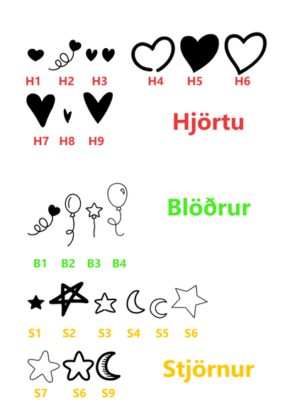 Kökutoppar með nafni og merki