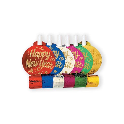 Blástursýlur. Happy New Year. Marglitaðar. 6 stk